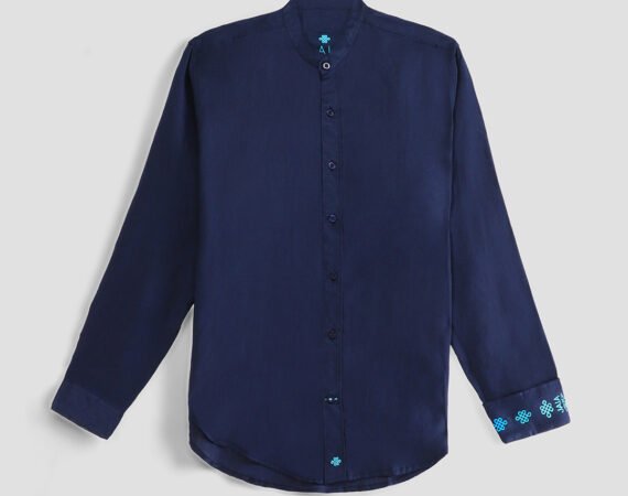 Long-Sleeve Band Collar Shirt